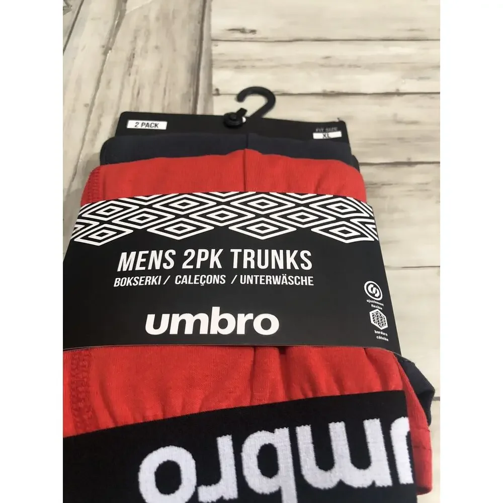Umbro Boxer Trunks Mens XL Brief Underwear Red Shorts Cotton 2 Pack A7